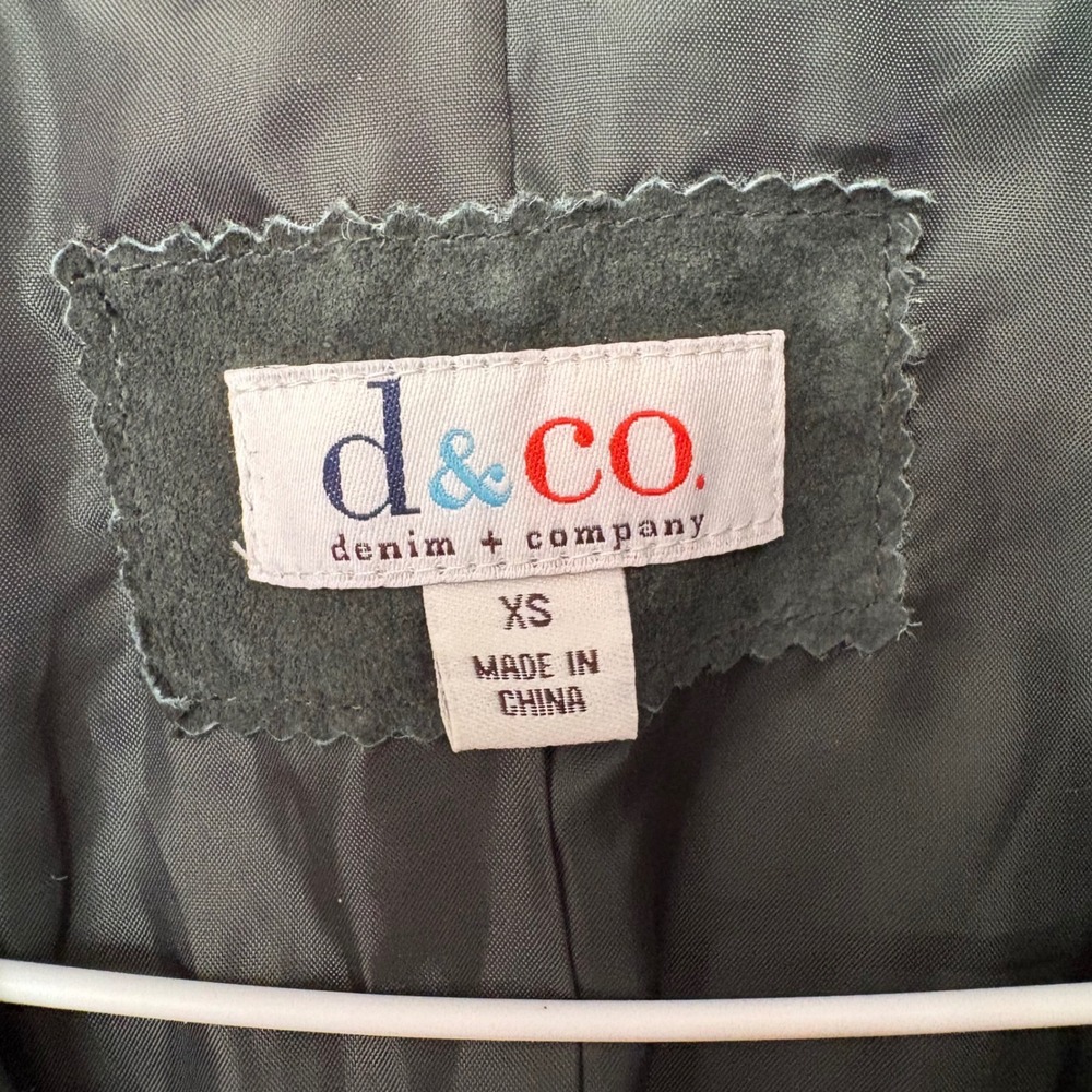 Vintage d. & co. Green Suede Leather Jacket Contrast Button Front Coat Y2k - Picture 3 of 5